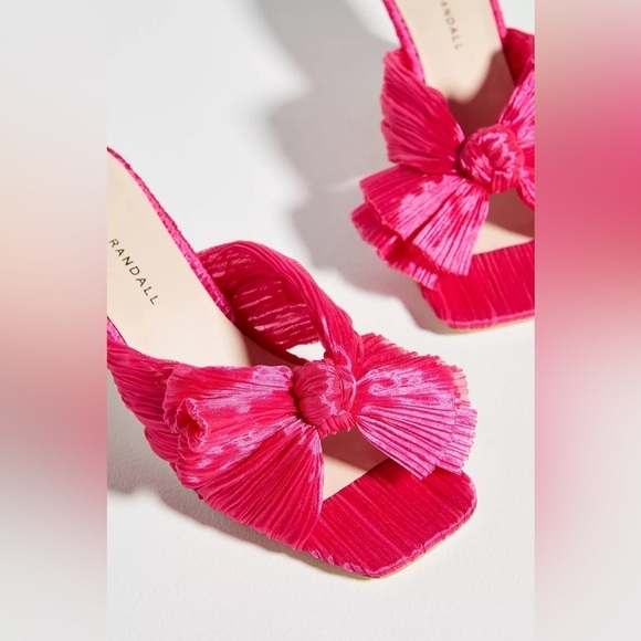 Loeffler Randall Eugenia Pleated Bow High Heel Mule Sandals in Fuchsia Pink, 7 - Picture 2 of 11